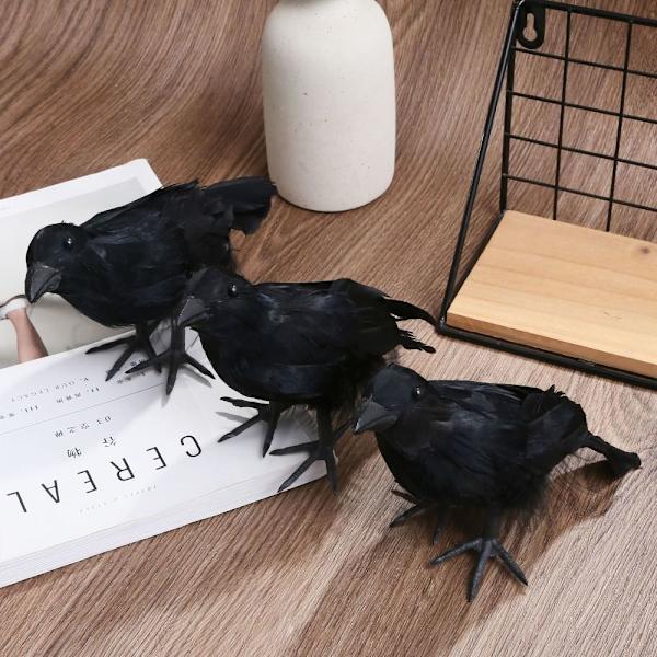 3 STK kunstige krager fjerret ravn naturtro fugl