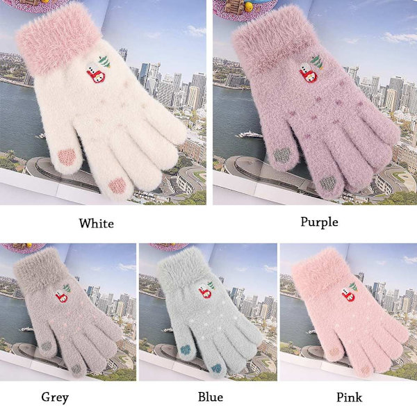 Vinterhandskar Stickade vantar Snowman Fluffy Touch Screen white