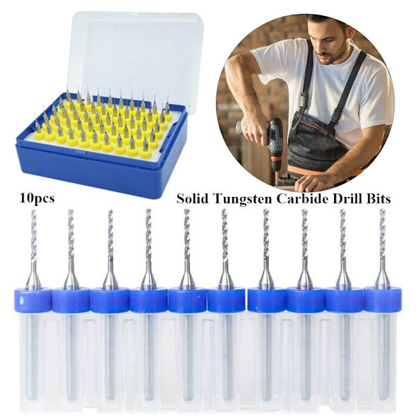 10stk Solid Tungsten Carbide Drill Bits 0,2-1,1MM 0.2-1.1mm