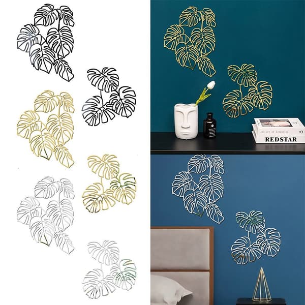 1 Sæt 3D Wall Stickers Hollow Line Leaf SORT black