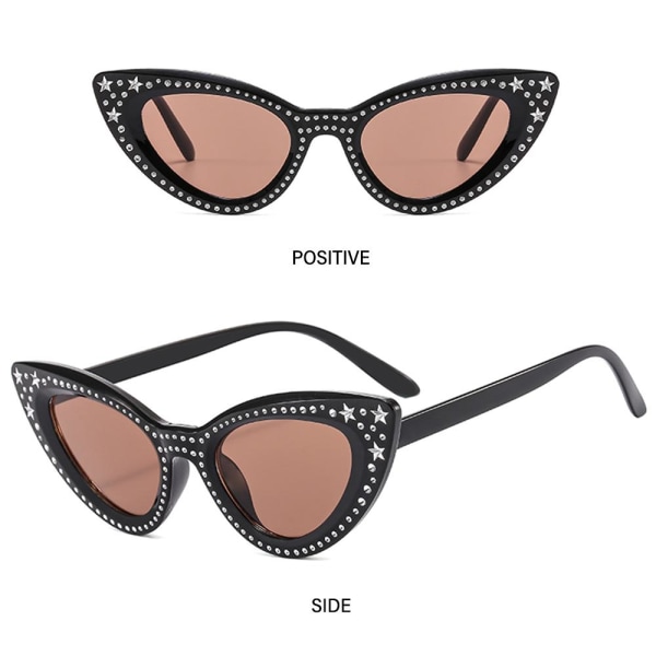 Cat Eye solglasögon för kvinnor Diamond solglasögon SVART (PLANO Black (Plano Lenses)
