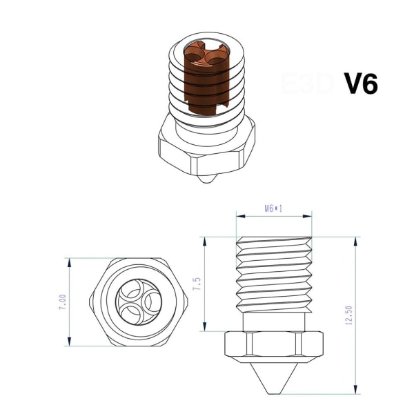 1 stk E33D V6-dyse 3D-skriverdyse 1,2MM 1,2MM 1.2mm