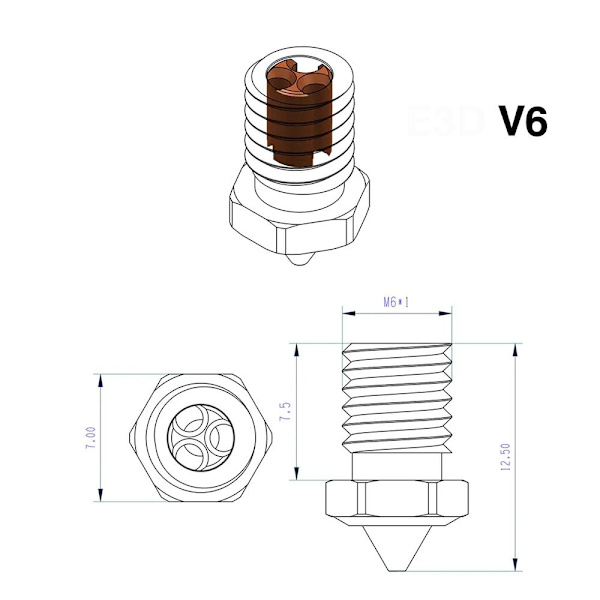 1st E33D V6 munstycke 3D skrivarmunstycke 1,0MM 1,0MM 1.0mm