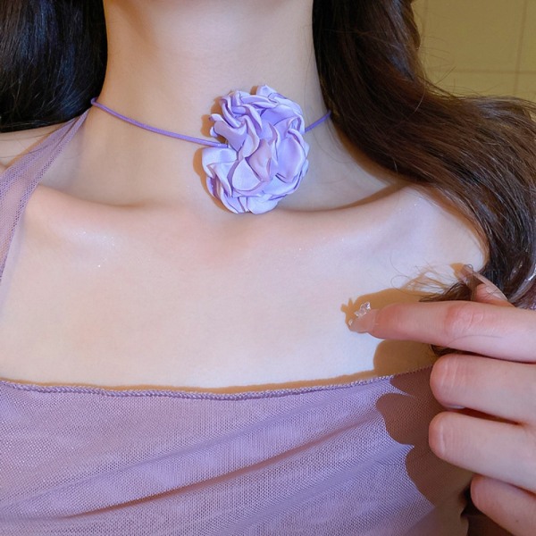 Rose Flower Choker Big Rose halskæde LILLA purple