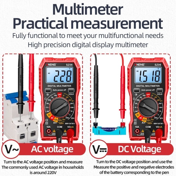 Digitaalinen yleismittari jännitemittari PUNAINEN Red