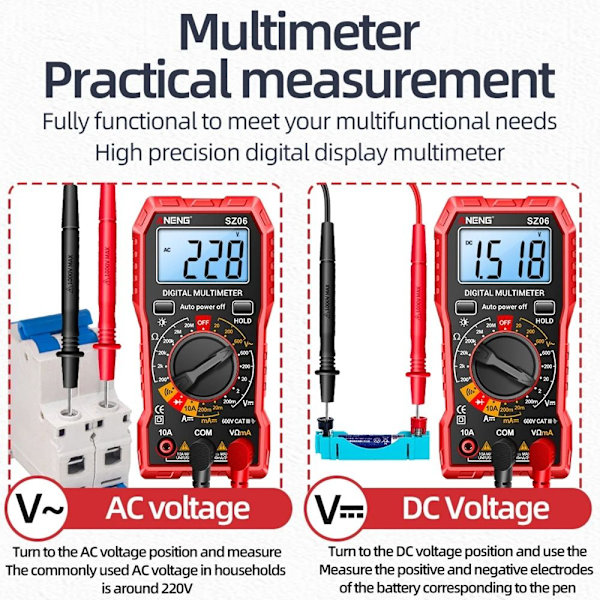 Digital Multimeter Spänningsmätare RÖD Red