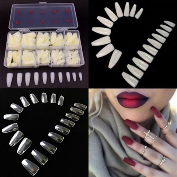 100/600st False Ballerina Nails Full Cover WHITE 100PCS white 100PCS