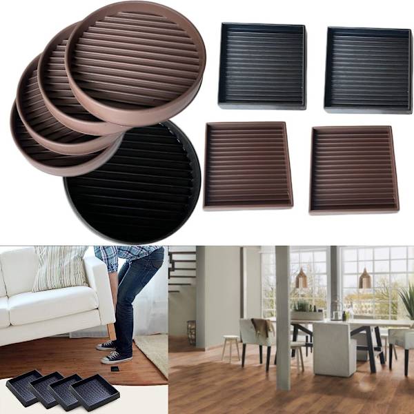 4 Stk/sett Møbelunderlegg Møbelputer SVART 2INCHROUND black 2inchRound-Round