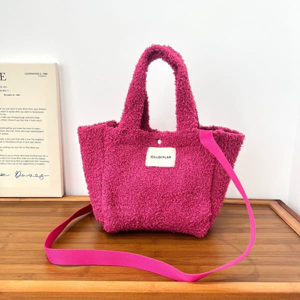 Handvävd Väska Ullstickning Axelväskor ROSA RÖD rose red