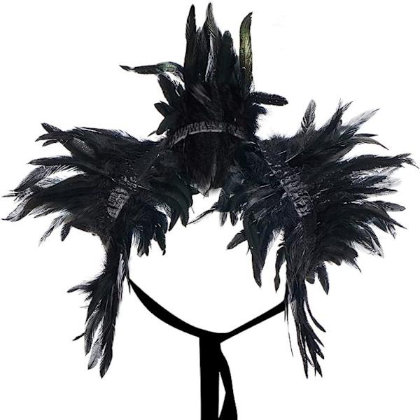 Fjer kappe Fjer Sjal SORT Black