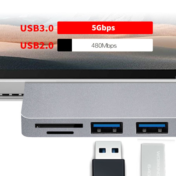 Dockningsstation USB 3.0 HUB för Microsoft Surface Pro 7 Black