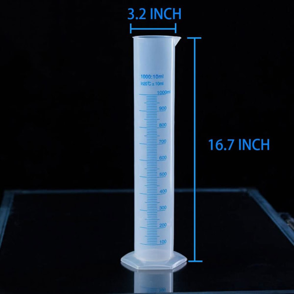 Gradert sylinder i plast 1000ml Målesylinder 2-sidig