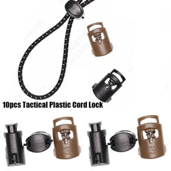 10stk Tactical Cord Lock Toggle Stopper SVART Black