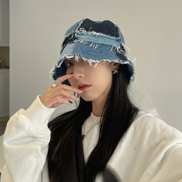 Denim Patchwork Hat Bucket Hat Fisherman Cap