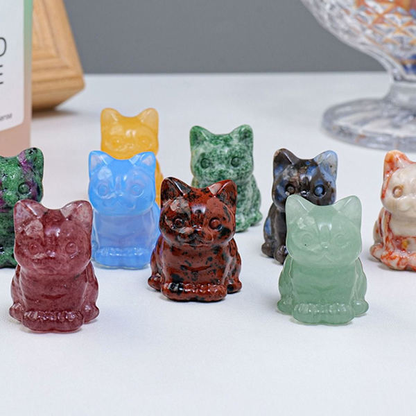 Luonnollinen Crystal Cat Figurine Fortune Cat Statue 7 7 7