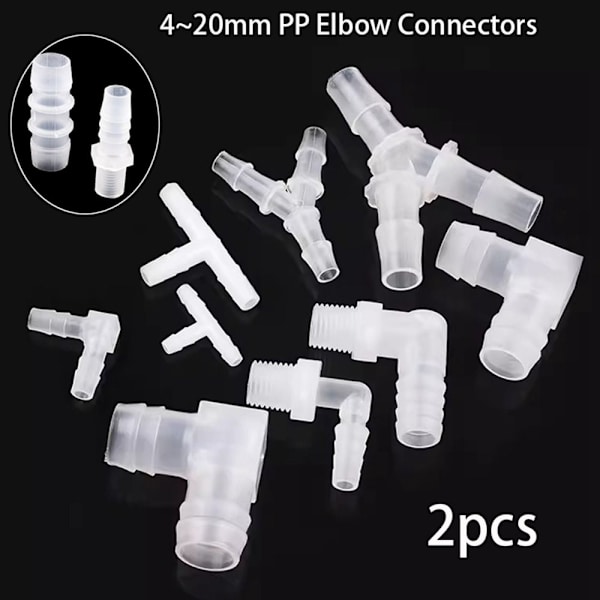 2 stk PP Albueforbindelser Akvarium Tank Fittings 6,4MM LIGE 6.4mmStraight