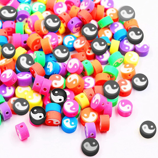 200st Yin Yang Beads Polymer Clay Spacer Disc Beads