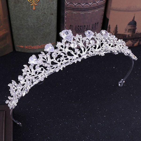 Silver Tiara Crown Crystal Pannband Princess Rhinestone Crown