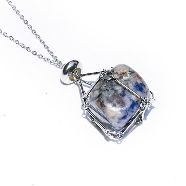 Crystal Holder Cage Necklace Crystal Net Metal Halsband RÖTT Red Agate