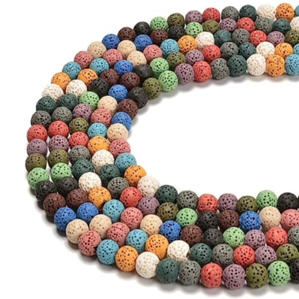 Blandede farger Lava Stone Beads Rund Form Lava Beads Løse Perler