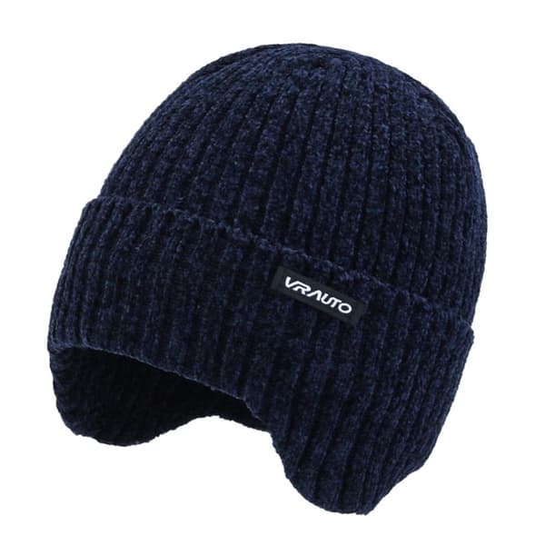 Stickad Mössa Öronskydd Mössa BLÅ Blue