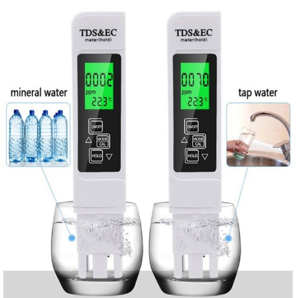 Vannkvalitetstesterpenn TDS, EC & Temperaturmåler Digital