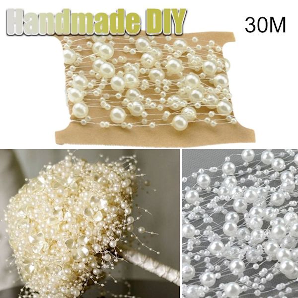 Pearls Beads Chain Garland Flowers Accessory WHITE 30M White 30m