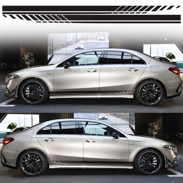 1 Par Bil-klistremerke Auto Side Stripe SORT Black