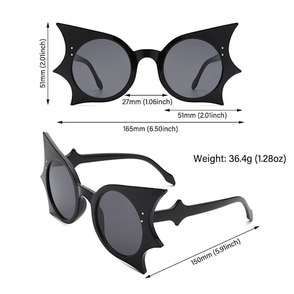 Bat Shaped Solbriller Halloween Briller SORT GRÅ SORT GRÅ Black Gray