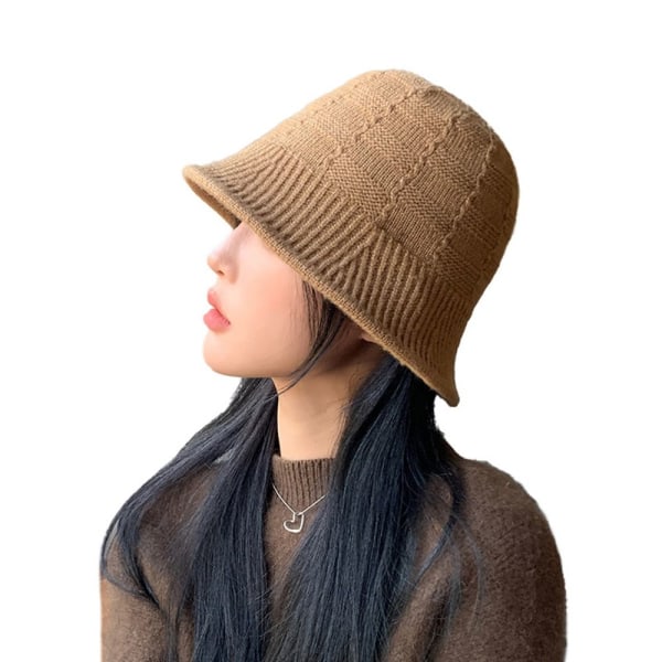 Knitted Bucket Hat Cuff Knit Beanie BEIGE beige