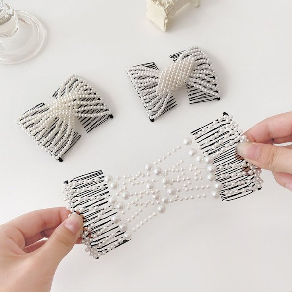 Pearl Elastic Hair Hårnål Double Side Bun 2 2 2