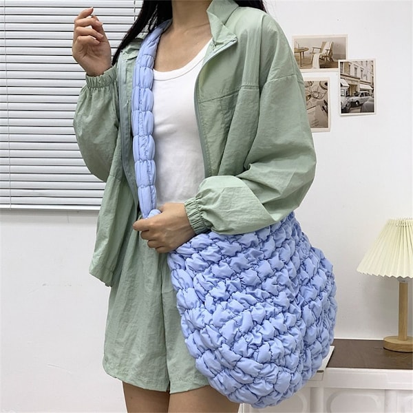 Quiltet mulepose Puffer mulepose LYSEBLÅ Light Blue