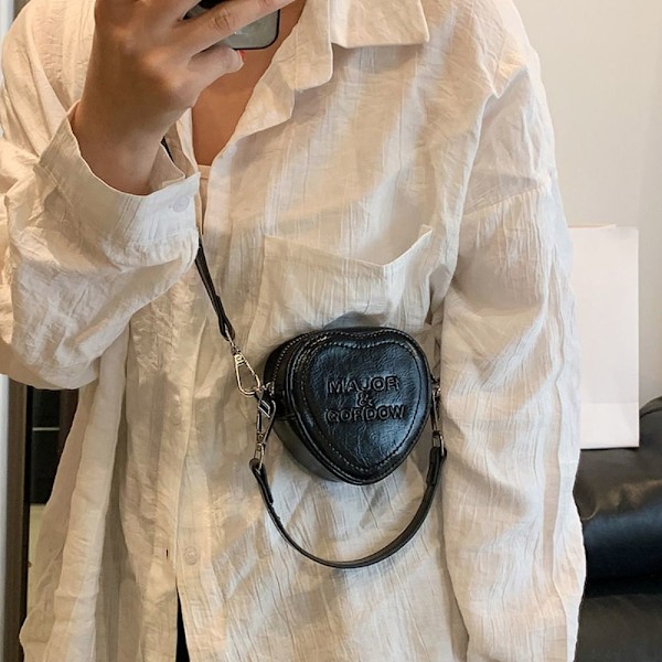 Søte hjerteformede mini crossbody-vesker Trend koreansk mote white