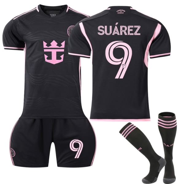 2024 Inter Miami CF bortefotballskjorte med sokker for barn nr. 9 Luis Suarez 8-9years