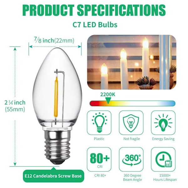 6 kpl C7 LED-yövalolamppuja kynttilänlamppu