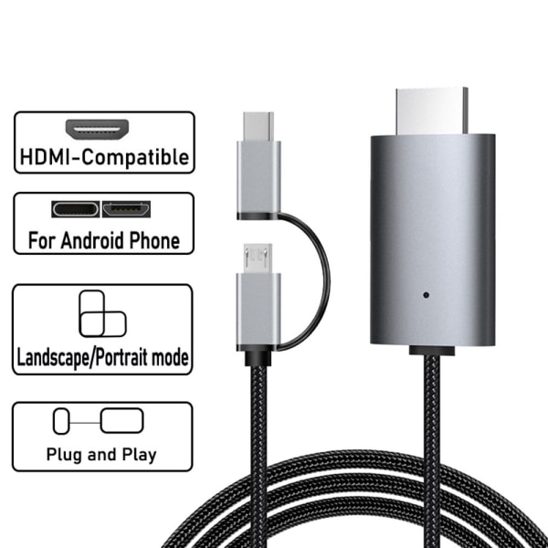 Micro USB Type-C till HDMI-kabel MHL-omvandlare