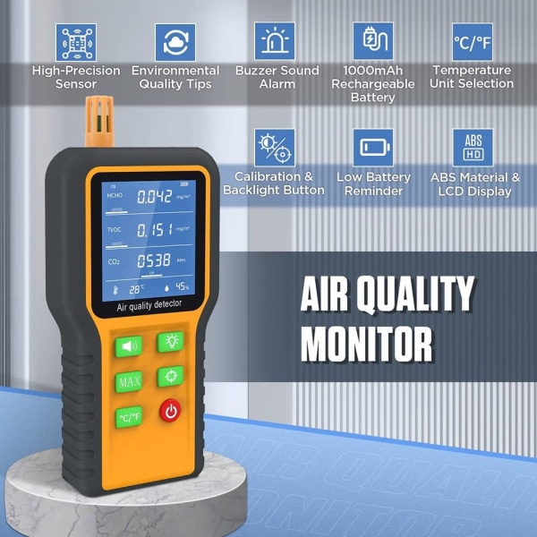 Innendørs luftkvalitetsmonitor Luftkvalitetstester CO2-måler