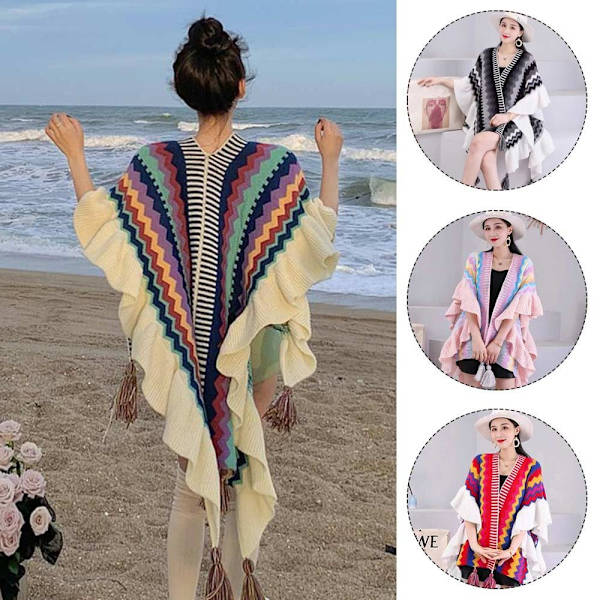 Mongolisk Poncho Cardigan Tofssjal RÖD red