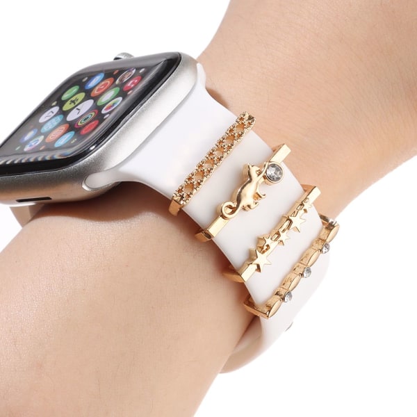 Ornament Dekorativ Ring Armband Berlocker För Apple Watch gold D-D