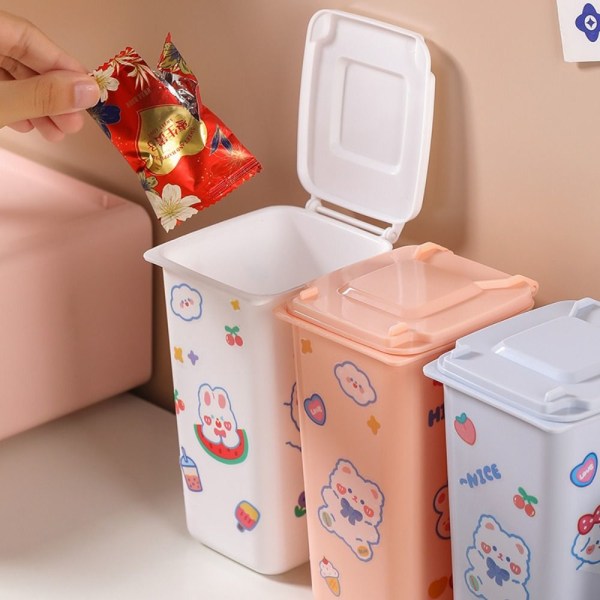 Mini søppelbøtte på skrivebordet ROSA MED KLISTREMERKER MED KLISTREMERKER Pink With Stickers-With Stickers