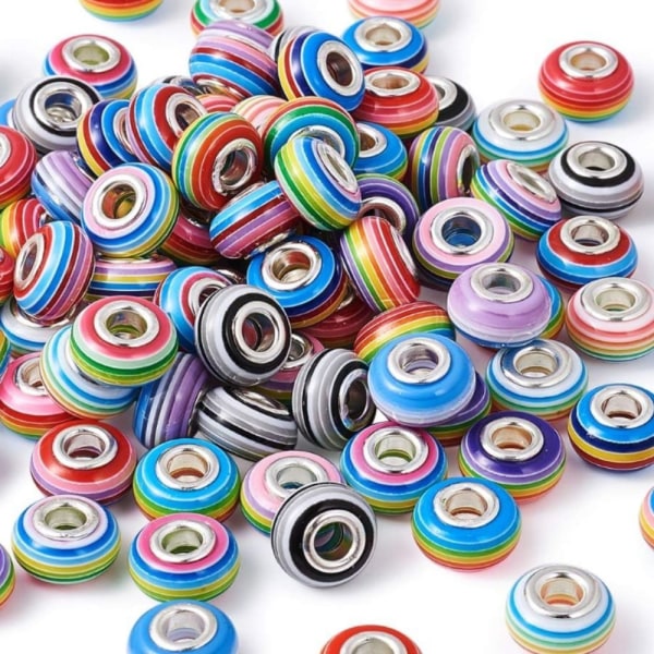 100 stk Rainbow Stripe Europæiske Perler Store Hulperler Resin