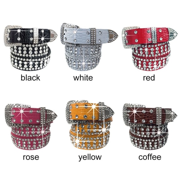 Bling Bling Diamond Leather Belte Pin Spenne Midjebånd KAFFE coffee