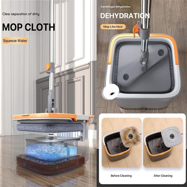 Square Spin Mop Håndfri Lazy Squeeze Mop Spin Mop Set