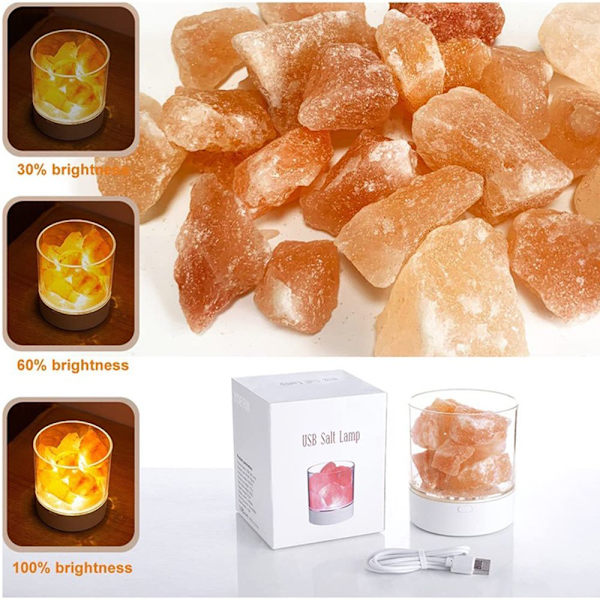Saltlampa Natural Anion USB Laddning Desktop Färgglad Lampa Sängbord