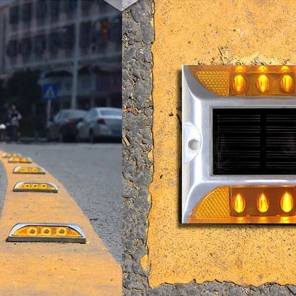 Solar Road Stud Light Trafikkmarkeringslys GULT BLINKER Yellow flashing