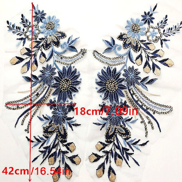 Mesh Broderi Blomma Spets Patch Paljett Broderad Patch AA A
