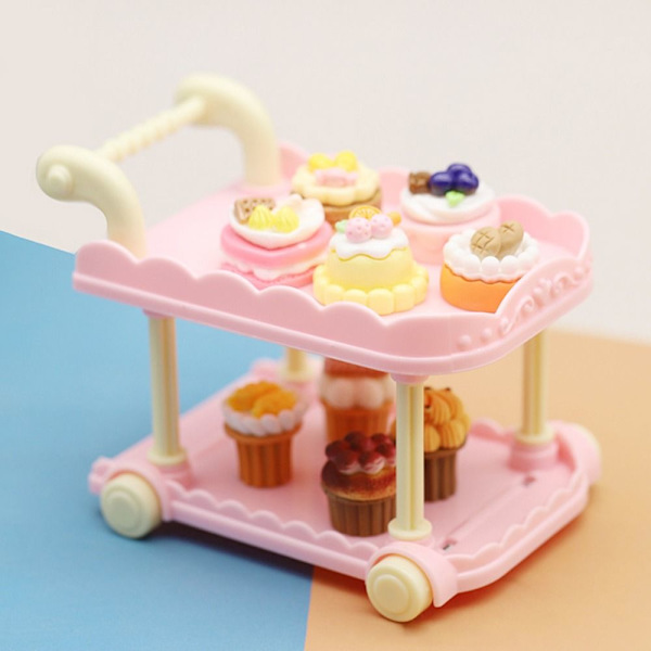 Dukkehus Miniaturemøbler 2-Layers Trolleyvogn GUL Yellow