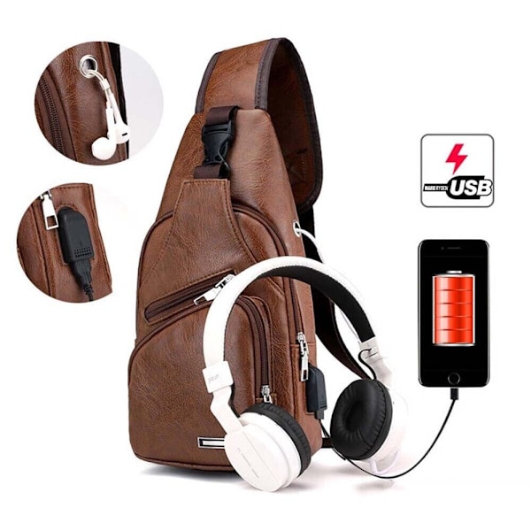 Herre Sling Bag Brysttaske med Headset Hul SORT black