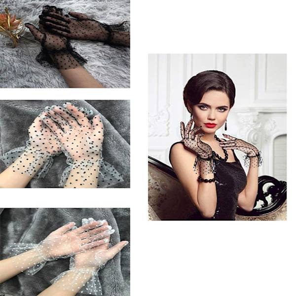 2 Stk Dot Print Tyl Handske Sort Hvid Mesh Handske 3 3 3