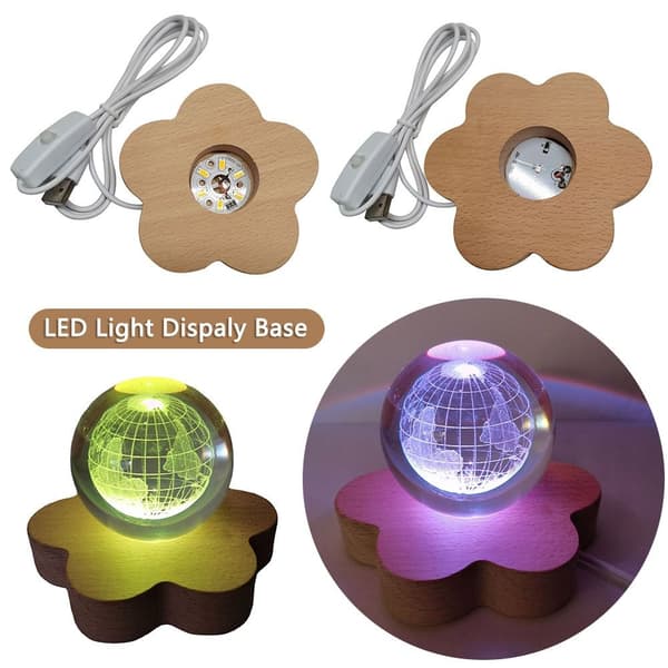 LED-lys Dispaly Base Krystallkuleholder HVIT LIGHTB B White LightB